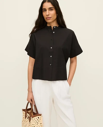 Ann Taylor Stand Collar Poplin Blouse Women's