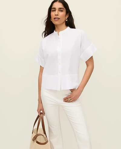 Ann Taylor Stand Collar Poplin Blouse Women's