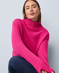 Ann Taylor Petite Ribbed Mock Neck Sweater Electric Pink Women's