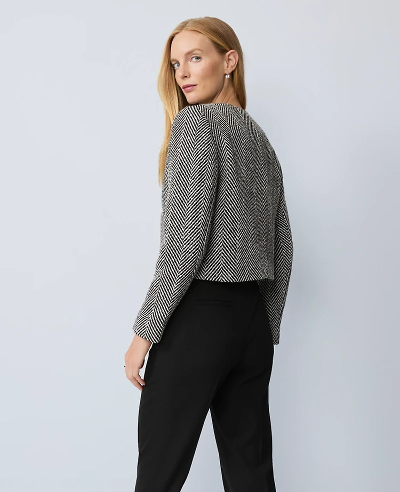 Ann Taylor Petite Embellished Herringbone Cropped Jacket Black Women's