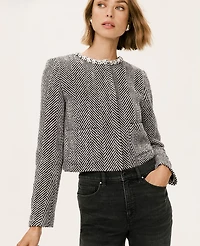 Ann Taylor Petite Embellished Herringbone Cropped Jacket Black Women's