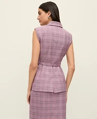 Ann Taylor Plaid Belted Vest Purple Multi Women's