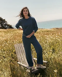 Ann Taylor Haven Well Within Indigo Washed Cotton Fleece Crewneck Pullover Dark Wash Women's