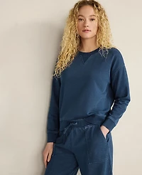 Ann Taylor Haven Well Within Indigo Washed Cotton Fleece Crewneck Pullover Dark Wash Women's