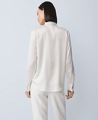 Ann Taylor Petite Embellished Satin Essential Shirt Winter White Women's