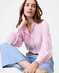 Ann Taylor Weekend Collection Eyelet Ruffle Collar Shirt Women's