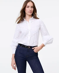 Ann Taylor Weekend Collection Eyelet Ruffle Collar Shirt Women's