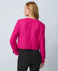 Ann Taylor Petite Tweed Cropped Jacket Electric Pink Women's