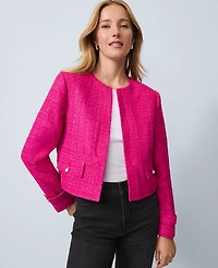Ann Taylor Petite Tweed Cropped Jacket Electric Pink Women's