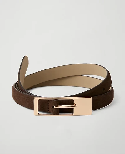 Ann Taylor Suede Rectangle Buckle Belt Dark Chocolate Women's