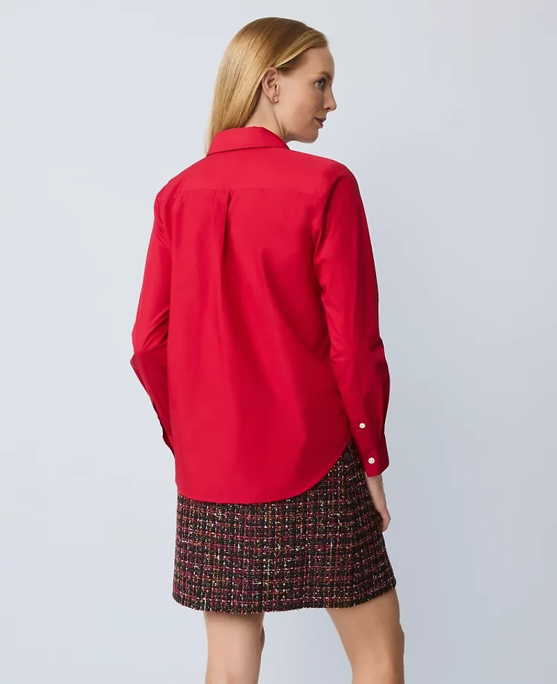 Ann Taylor Petite Embellished Relaxed Perfect Shirt Jewel Red Women's