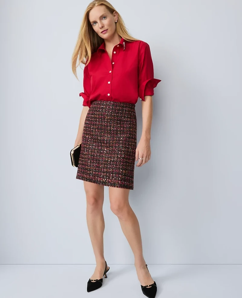 Ann Taylor Petite Embellished Relaxed Perfect Shirt Jewel Red Women's