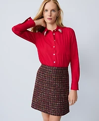 Ann Taylor Petite Embellished Relaxed Perfect Shirt Jewel Red Women's