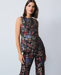 Ann Taylor Petite Floral Jacquard Crew Neck Top Iconic Red Women's