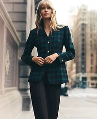 Ann Taylor The Petite Long Collarless Blazer Plaid Rainforest Women's