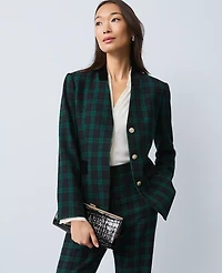 Ann Taylor The Petite Long Collarless Blazer Plaid Rainforest Women's