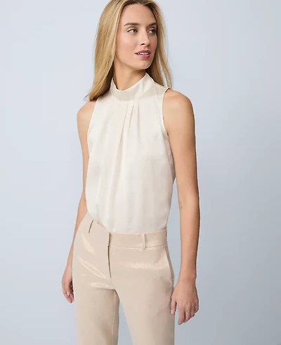 Ann Taylor Petite Satin Mock Neck Top Feather Women's