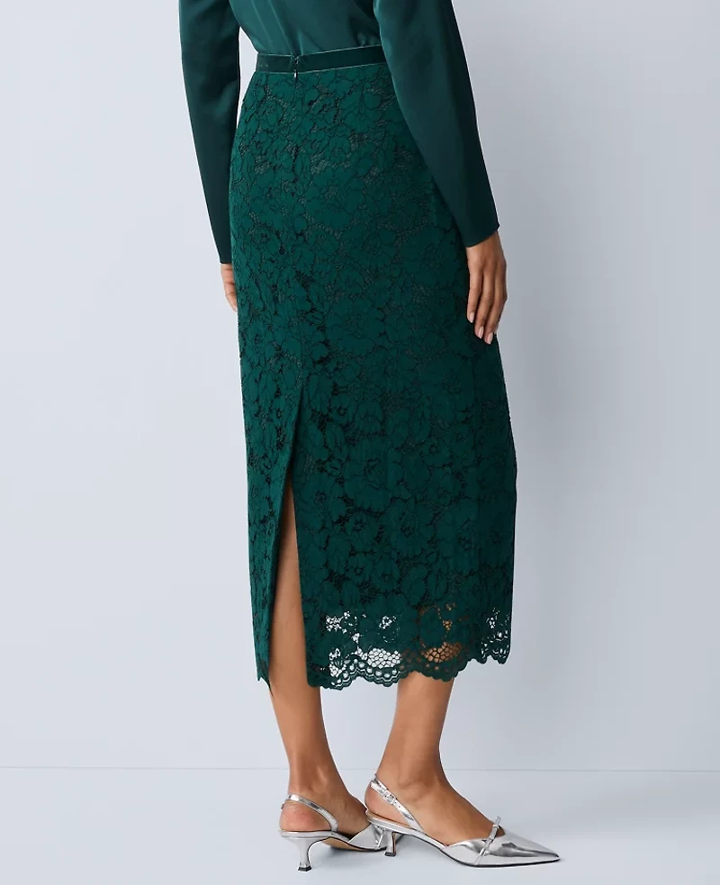 Ann Taylor Petite Lace Column Midi Skirt Ponderosa Pine Women's