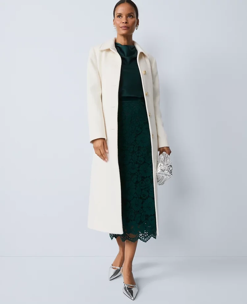 Ann Taylor Petite Lace Column Midi Skirt Ponderosa Pine Women's