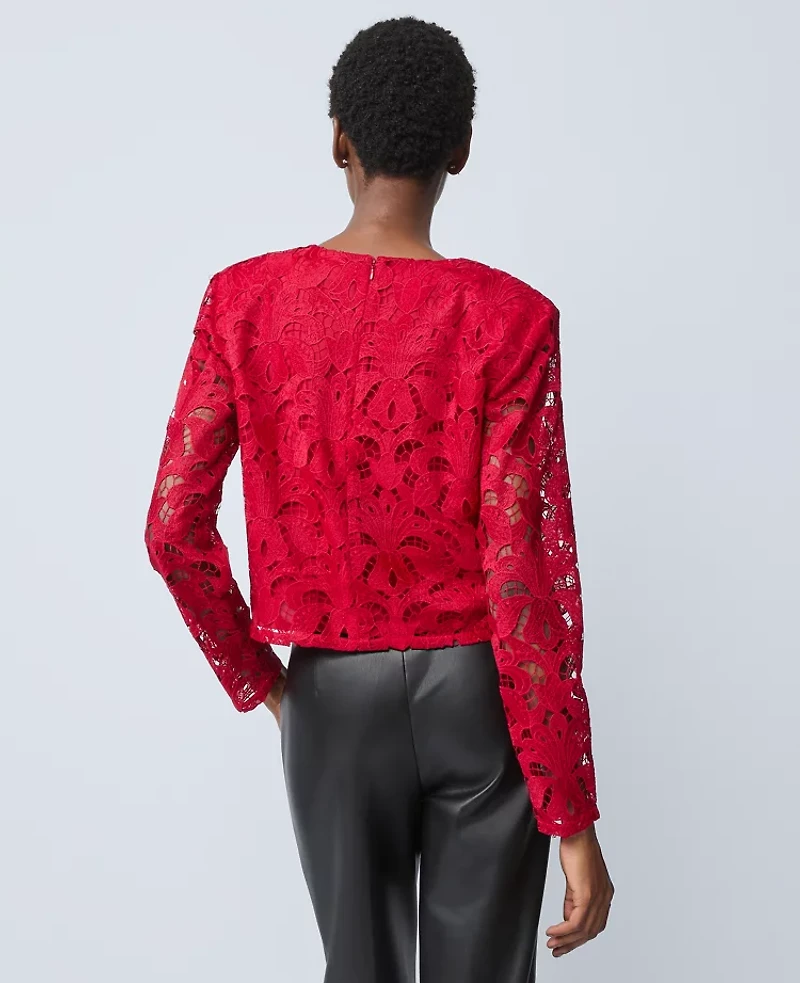 Ann Taylor Petite Lace Crew Neck Blouse Size XL Jewel Red Women's