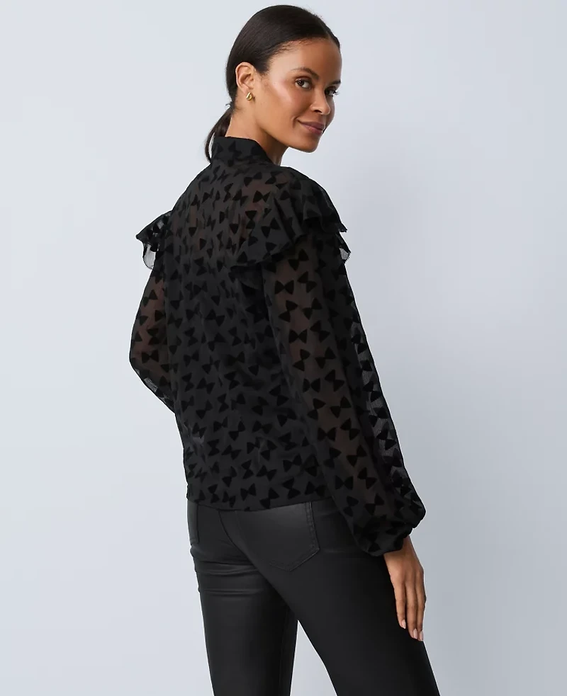 Ann Taylor Petite Ruffle Trim Blouse Black Women's