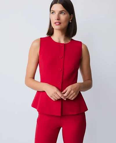 Ann Taylor Petite Crew Neck Peplum Vest Jewel Red Women's