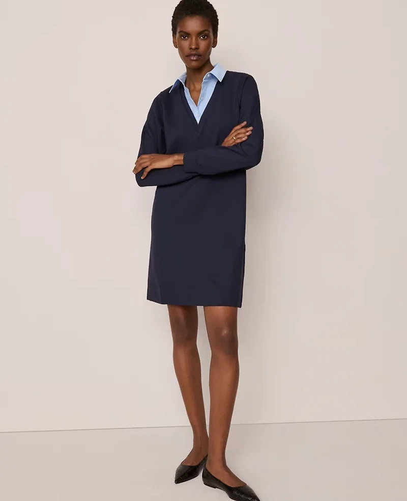 Ann Taylor Petite Collared Ponte Shift Dress Night Sky Women's