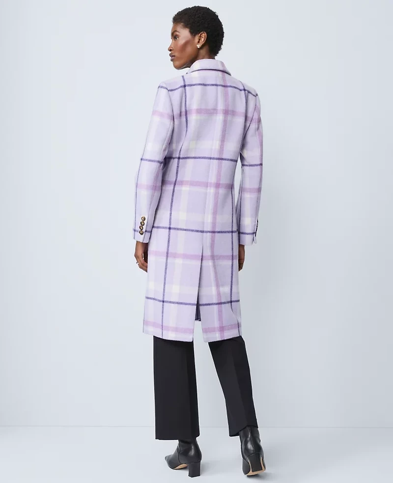 Ann Taylor Petite Plaid Chesterfield Coat Lavender Bouquet Women's