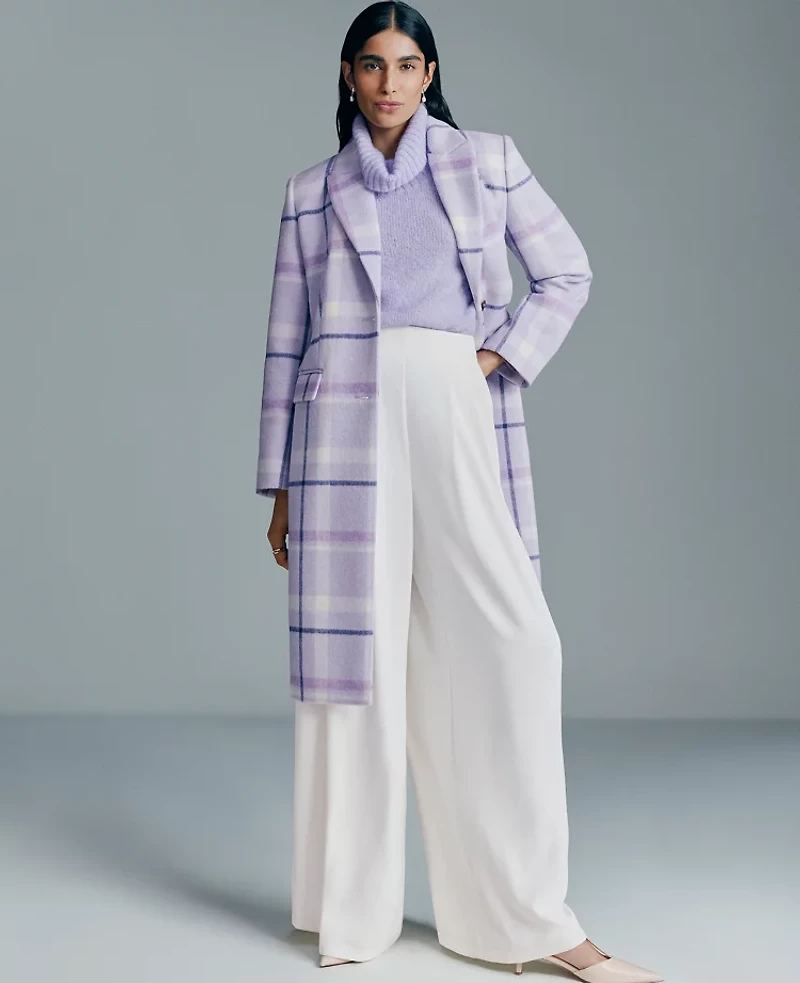 Ann Taylor Petite Plaid Chesterfield Coat Lavender Bouquet Women's