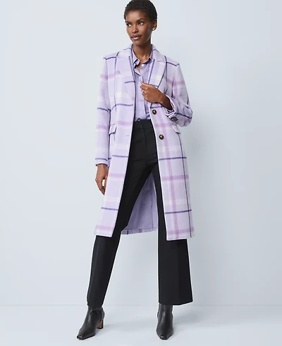 Ann Taylor Petite Plaid Chesterfield Coat Lavender Bouquet Women's