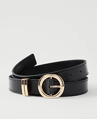 Ann Taylor Leather Round Buckle Belt Black Women's