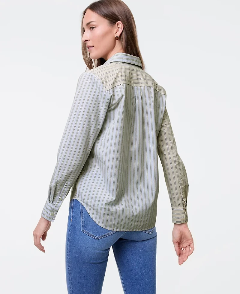 Ann Taylor Weekend Collection Striped Relaxed Perfect Shirt Blush Haze Women's