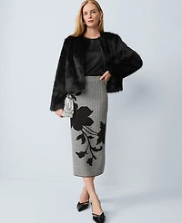 Ann Taylor Petite Faux Fur Crew Neck Jacket Black Women's