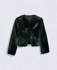 Ann Taylor Petite Faux Fur Crew Neck Jacket Black Women's