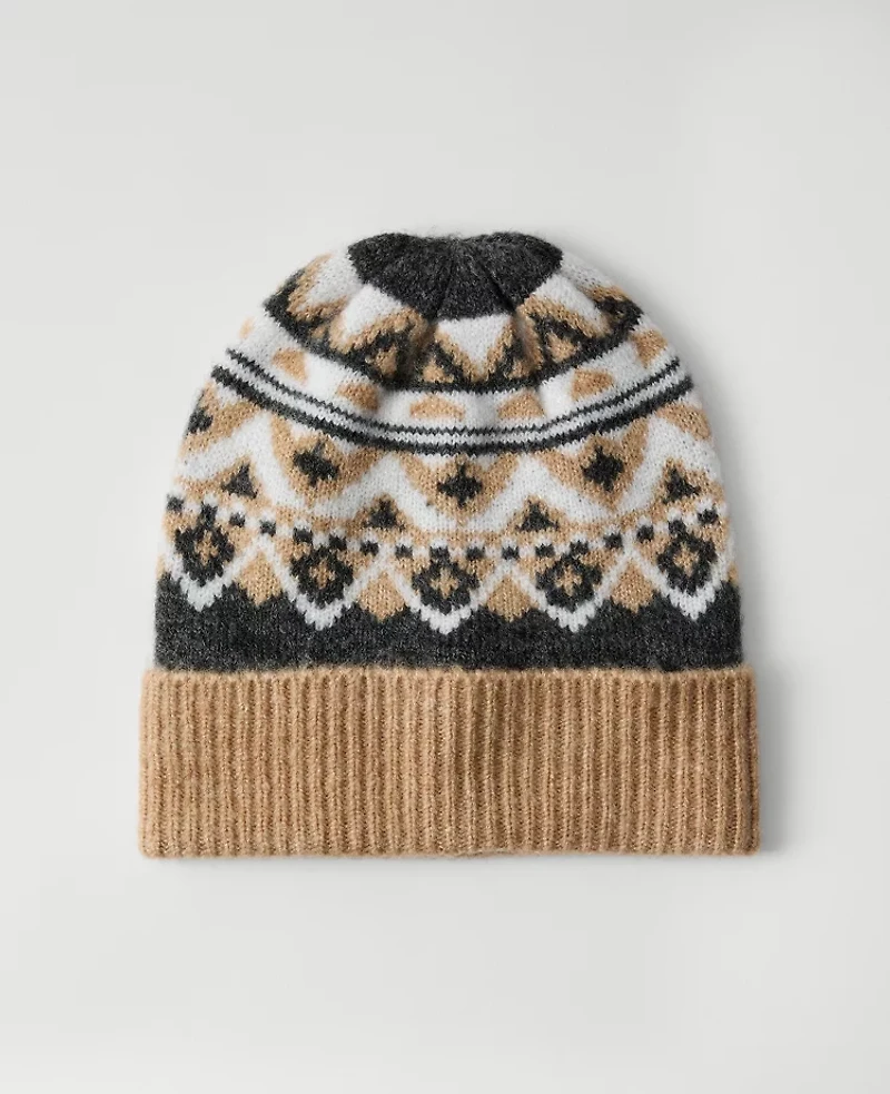 Ann Taylor Weekend Collection Fair Isle Hat Cafe Au Lait Women's