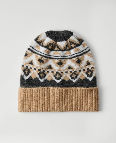 Ann Taylor Weekend Collection Fair Isle Hat Cafe Au Lait Women's