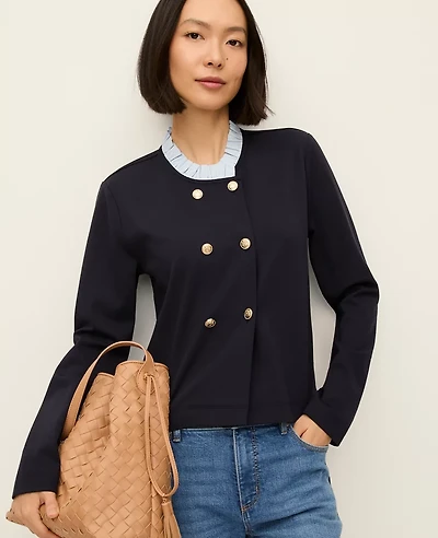Ann Taylor Ruffle Collar Knit Jacket Women's