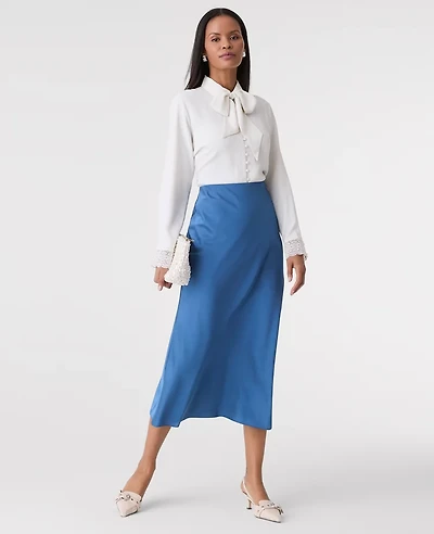 Ann Taylor Petite Satin Bias Midi Slip Skirt Refreshingly Blue Women's