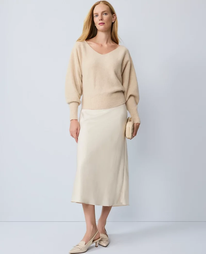 Ann Taylor Petite Satin Bias Slip Skirt Feather Women's