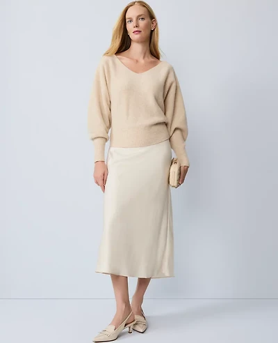 Ann Taylor Petite Satin Bias Slip Skirt Feather Women's