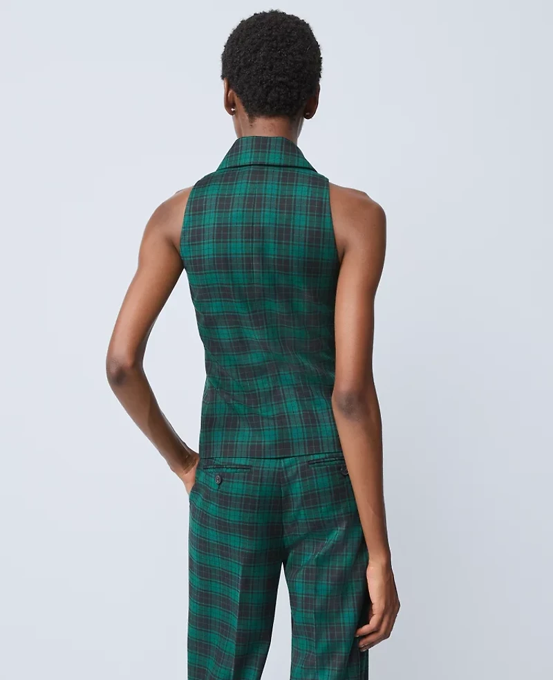 Ann Taylor The Petite Double Breasted Vest Plaid Ponderosa Pine Women's
