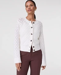 Ann Taylor Petite Honeycomb Stitch Cardigan Winter White Women's
