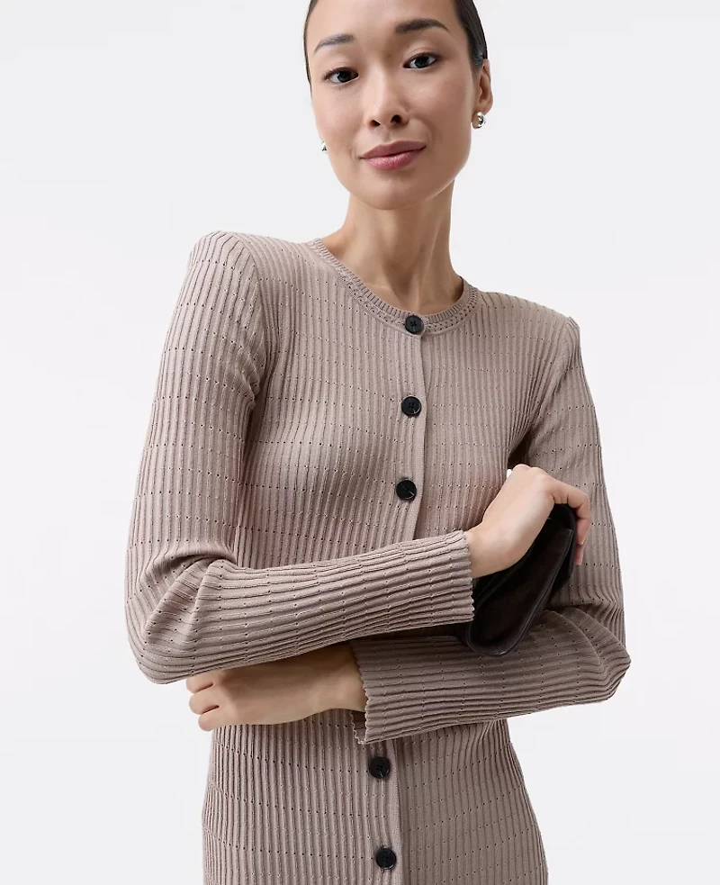 Ann Taylor Ribbed Button Sweater Dress Mocha Meringue Women's