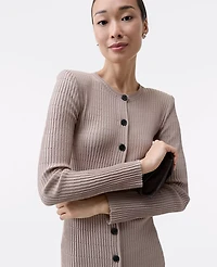 Ann Taylor Ribbed Button Sweater Dress Mocha Meringue Women's