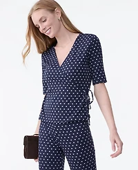 Ann Taylor Dotted Tie Waist Wrap Top Night Sky Women's
