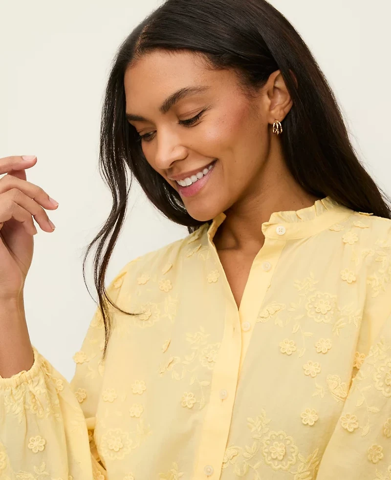 Ann Taylor Embroidered Ruffle Collar Shirt Women's