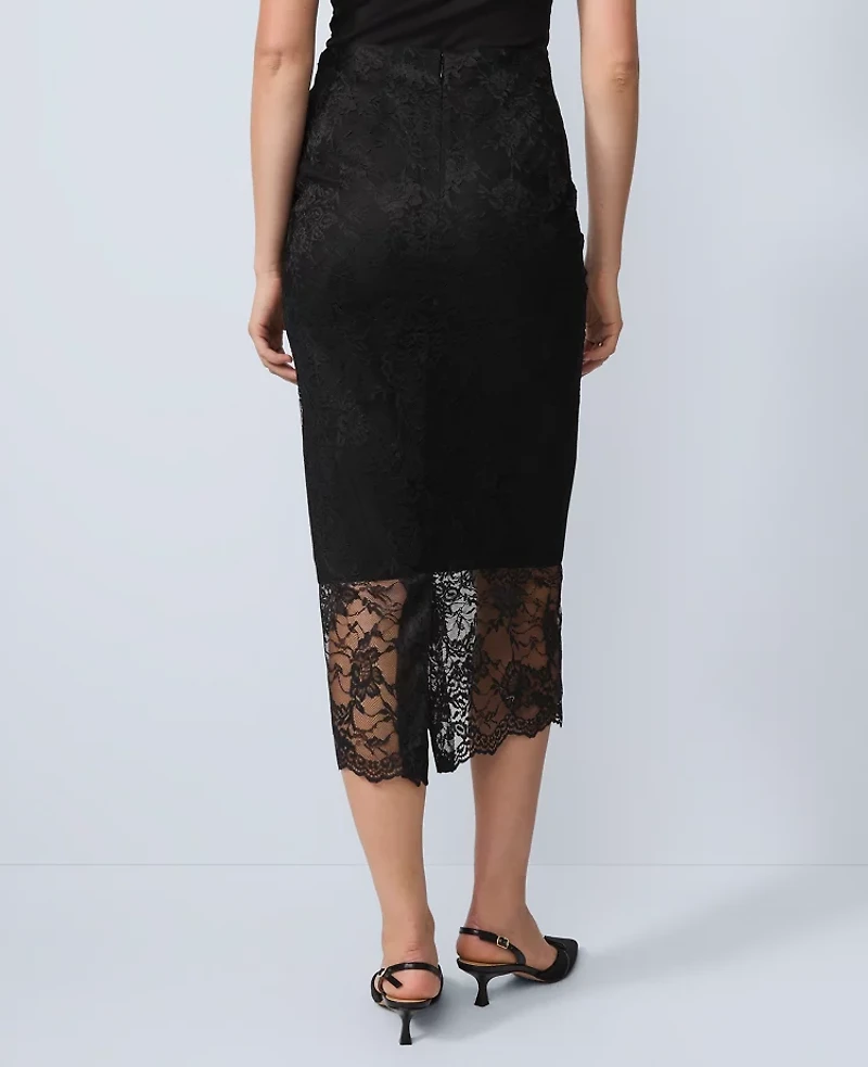 Ann Taylor Petite Lace Clean Midi Skirt Black Women's