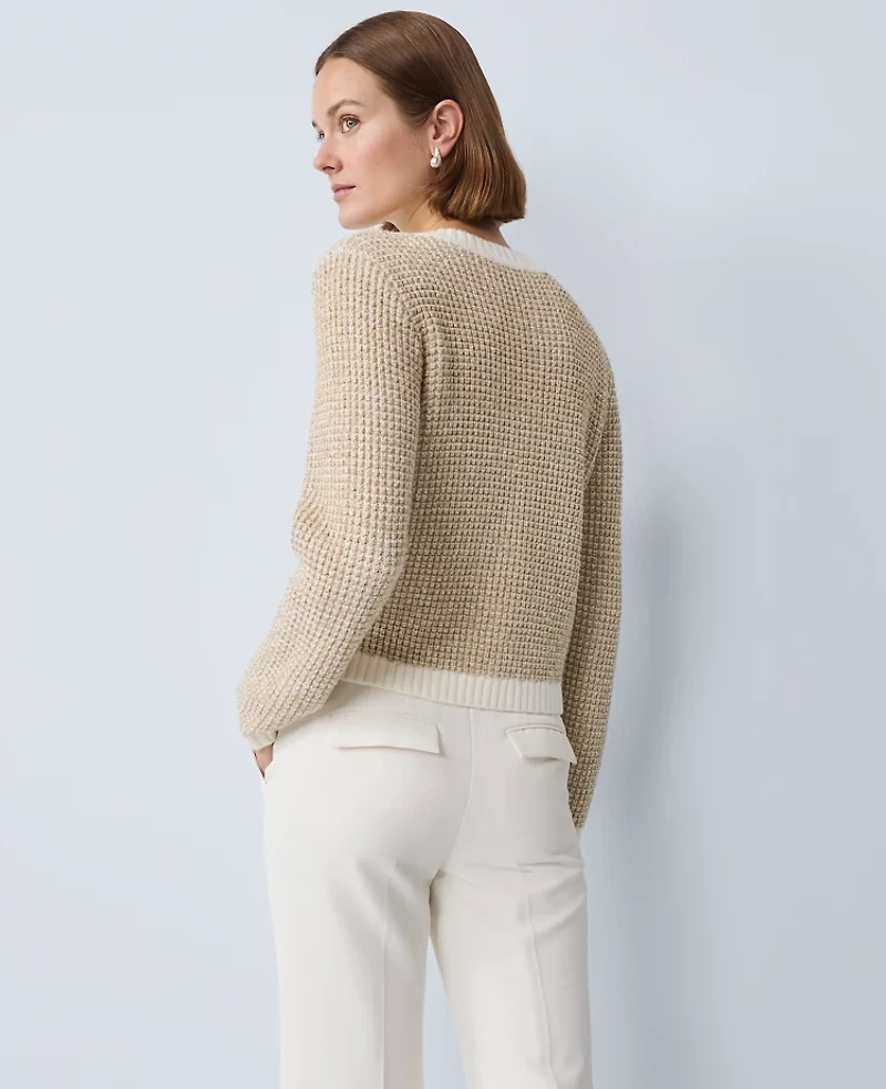 Ann Taylor Metallic Waffle Knit Sweater Jacket Winter White Women's