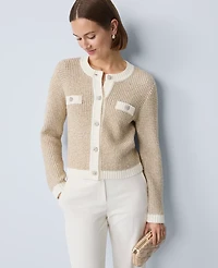 Ann Taylor Metallic Waffle Knit Sweater Jacket Winter White Women's