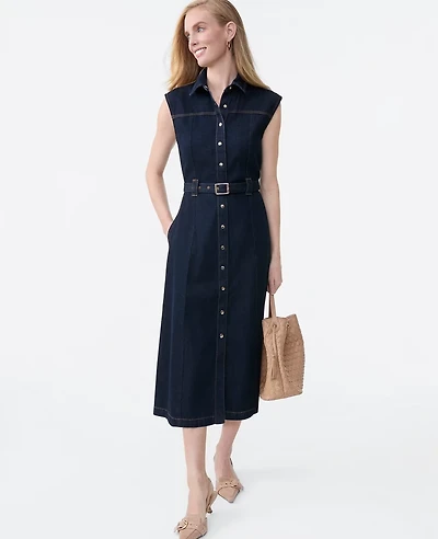 Ann Taylor Belted Denim Midi Shirtdress Classic Rinse Wash Women's